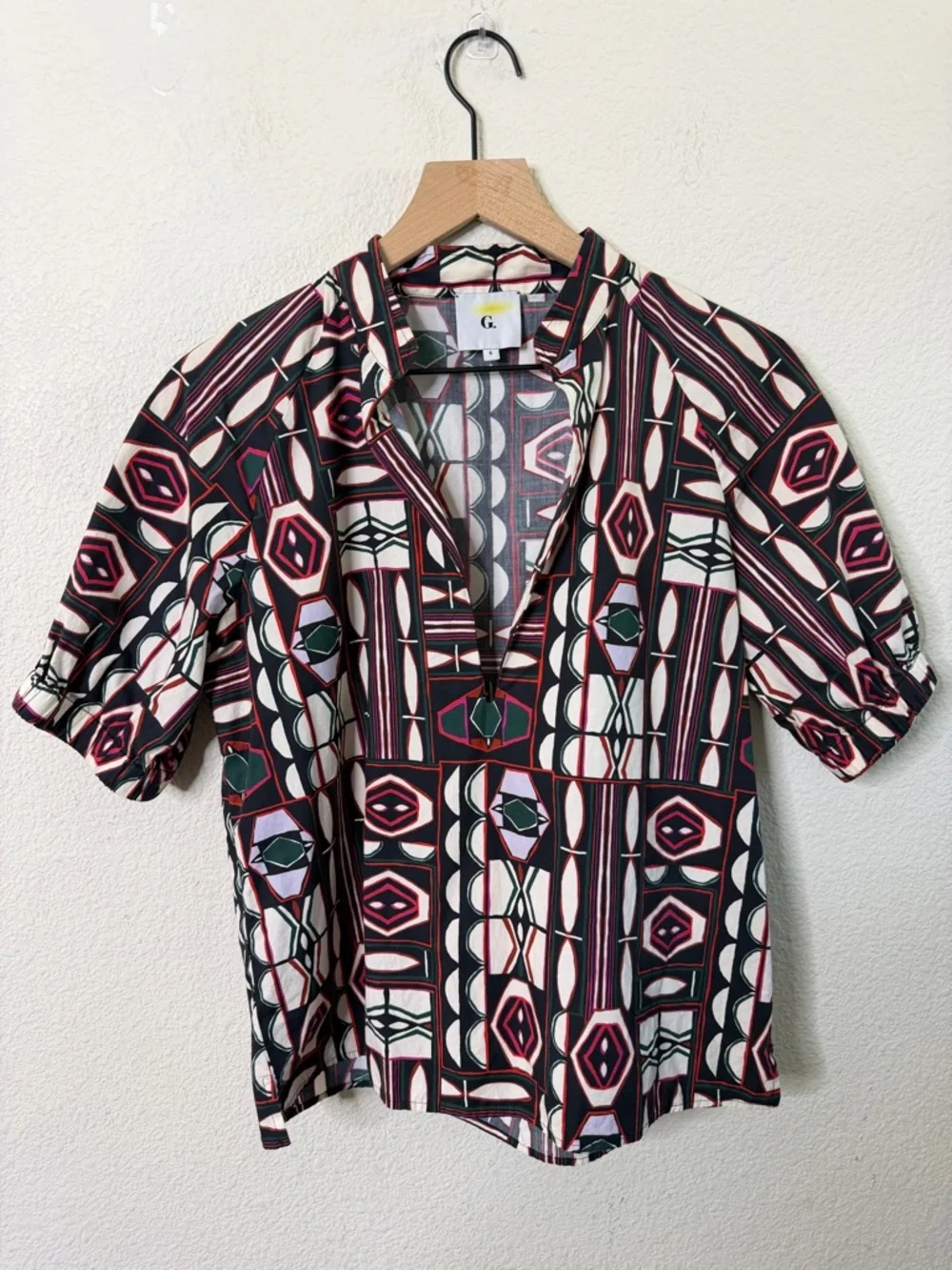 G. Label by Goop Puff Sleeve Printed Popover Shirt Womens Size 6 - Picture 2 of 7